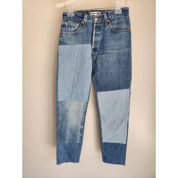 NWD Re/Done 70s High-Rise Relaxed Patched Jeans Size 25 #BA408 - Picture 1 of 12